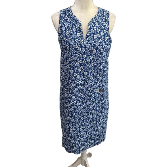J. McLaughlin Rue Navy Blue Linen Floral Sleeveless Shift Dress XS NEW $218 - Picture 2 of 12